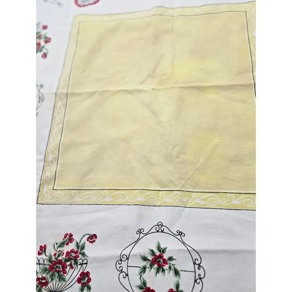 Vintage 60s Cottagecore Floral Tablecloth Retro Farmhouse Kitchen Decor 44x47.5